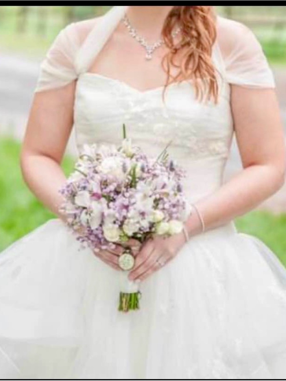Vera Wang Ivory Ball Gown Wedding Dress with Sheer Cap Sleeves